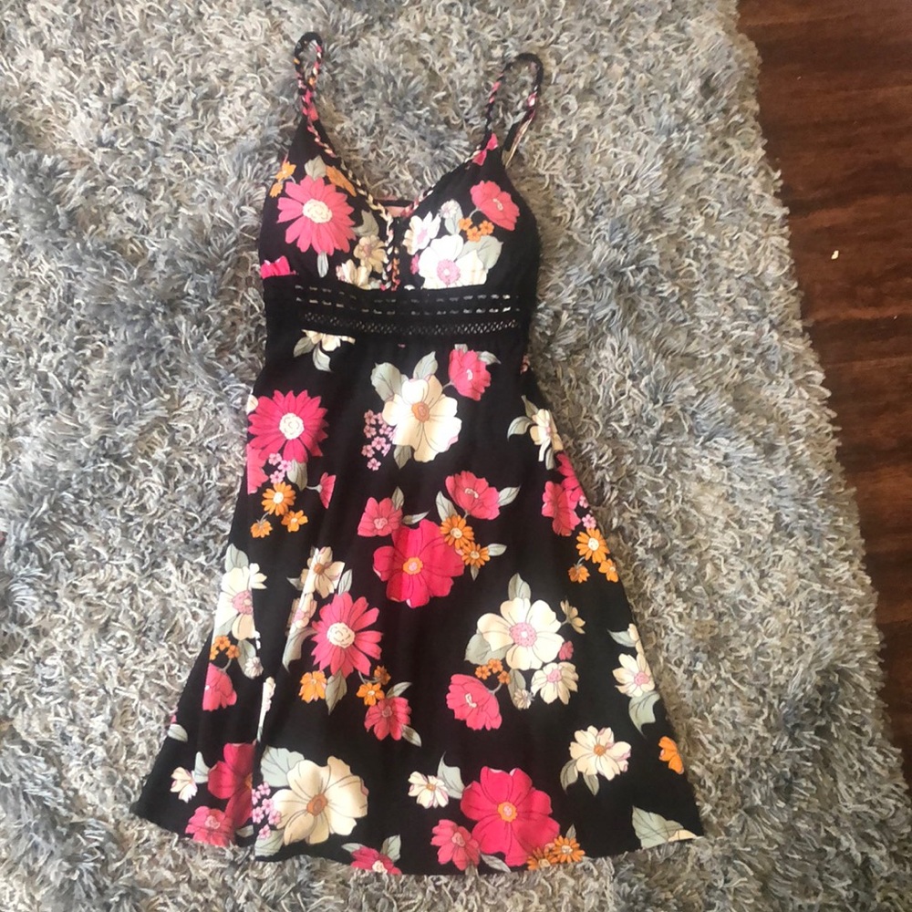 No Boundaries Black Dress with Pink Floral Design